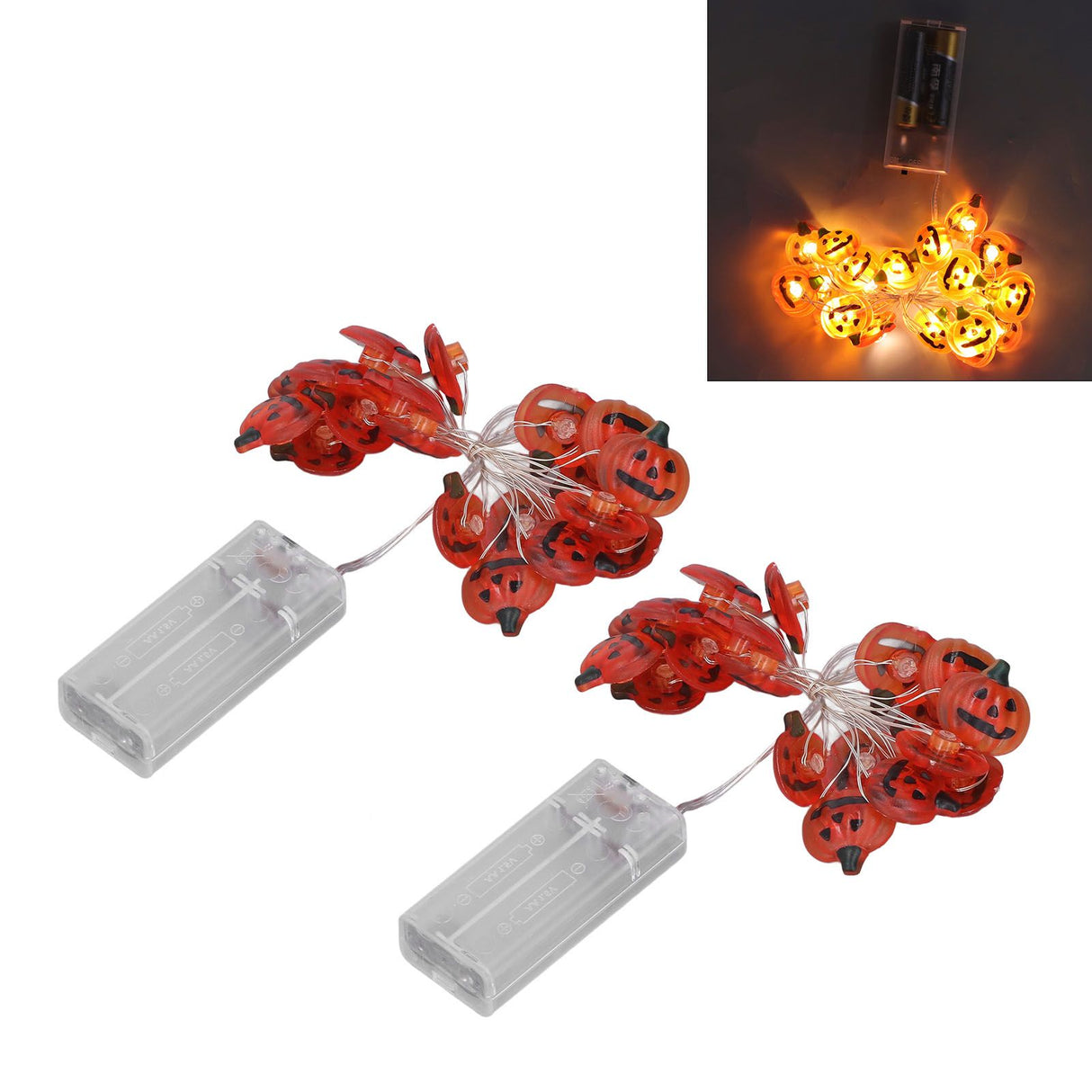 2sets Pumpkin Lights String 2 Meters 20 Lights Waterproof Portable Plastic Plug Free Halloween Lights for Decoration