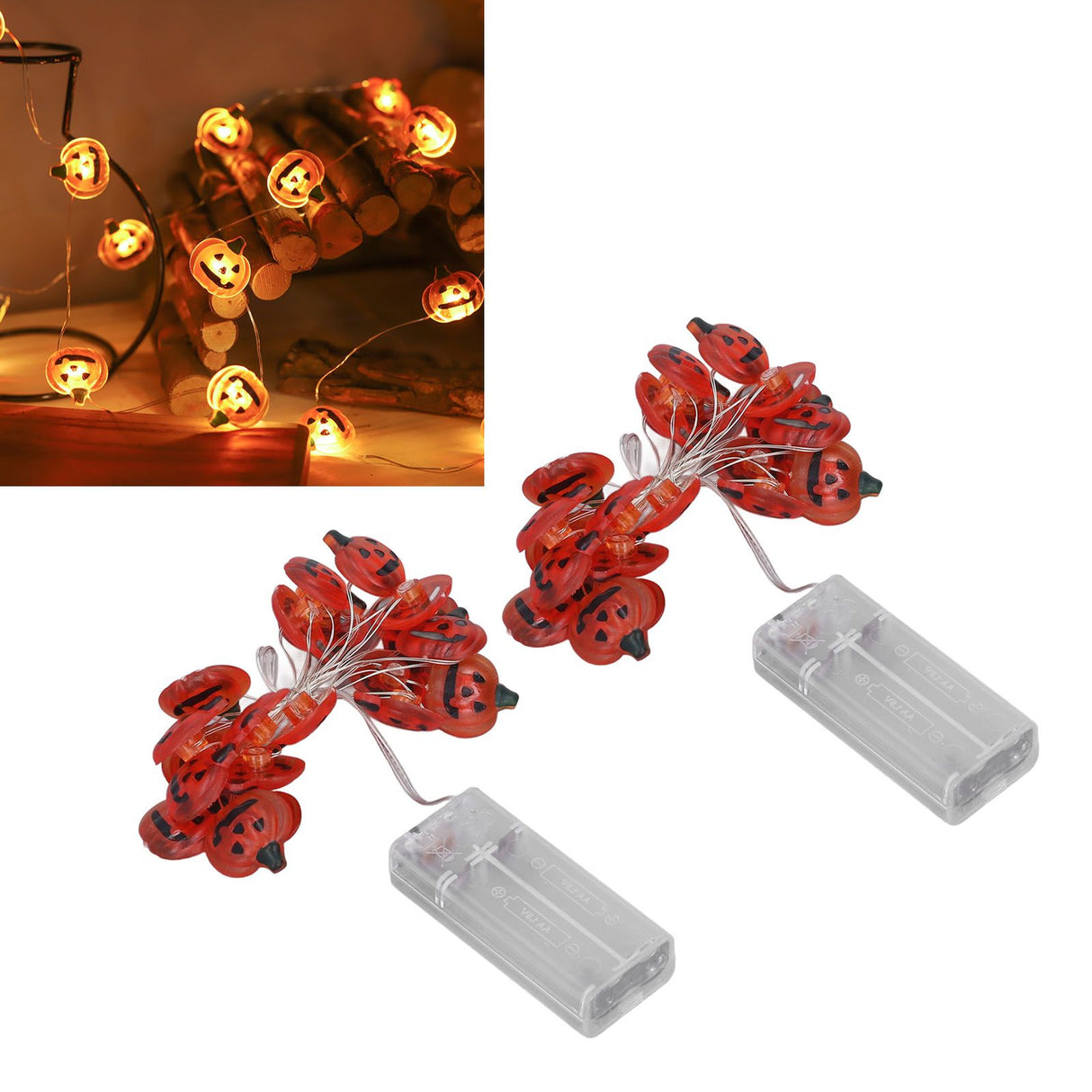 2sets Pumpkin Lights String 2 Meters 20 Lights Waterproof Portable Plastic Plug Free Halloween Lights for Decoration