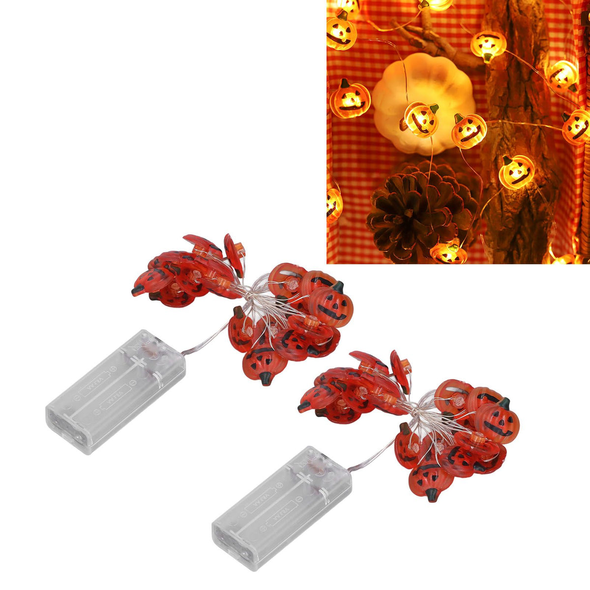 2sets Pumpkin Lights String 2 Meters 20 Lights Waterproof Portable Plastic Plug Free Halloween Lights for Decoration
