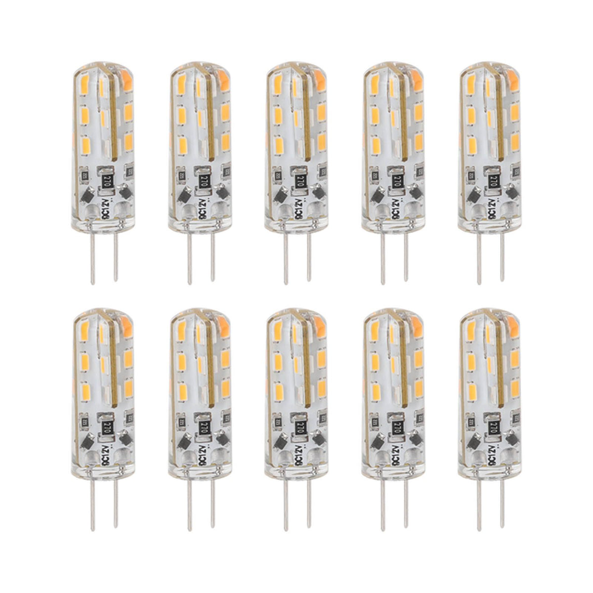 10pcs G4 LED Bulb 1.5W DC12V Warm White 3000K 110LM Bi Pin Light Bulbs LED for Cabinet Lighting Courtyard
