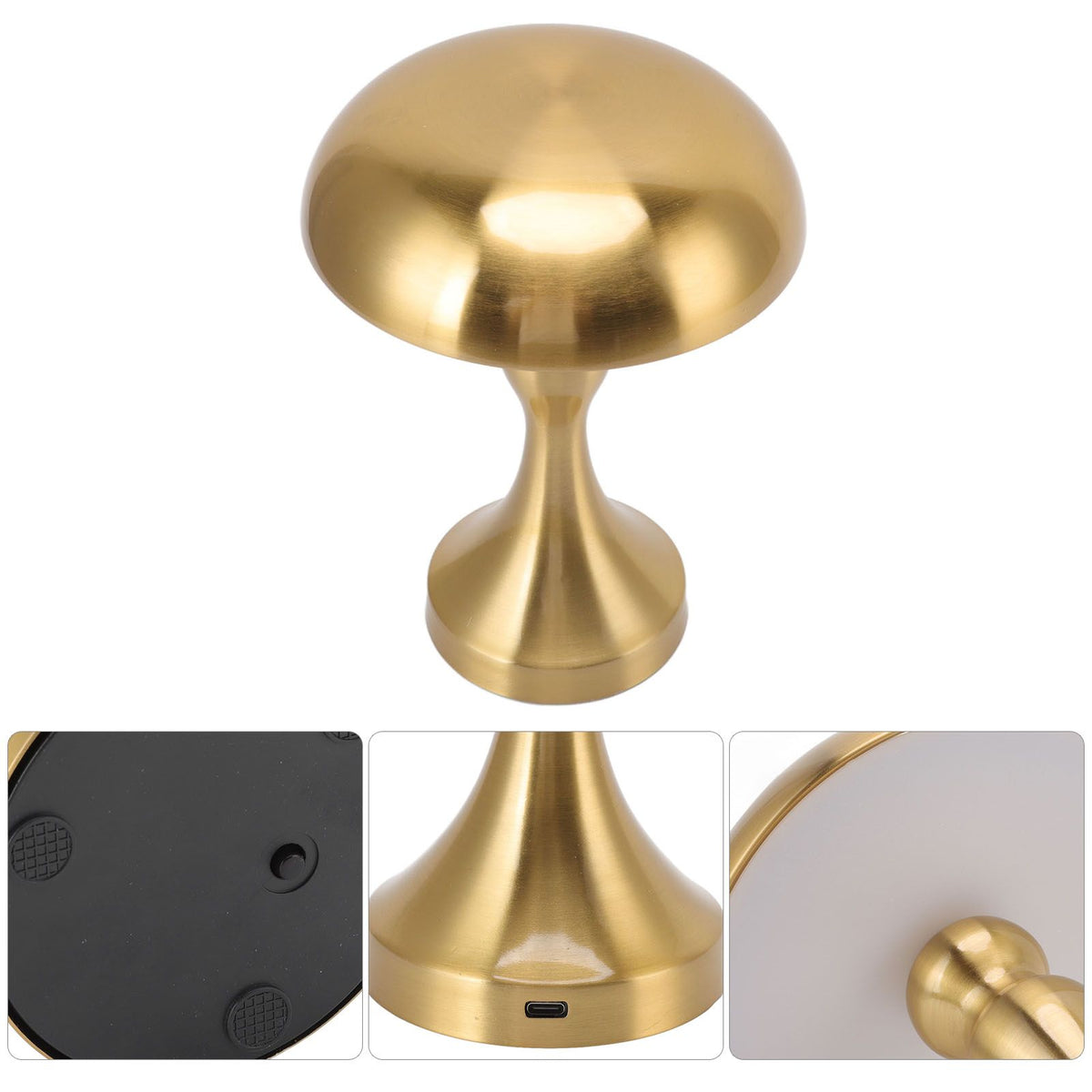 Table Lamp Rechargeable Mushroom Shape 3 Speed Color Temperature Touch Stepless Dimming Night Light for Home Gold