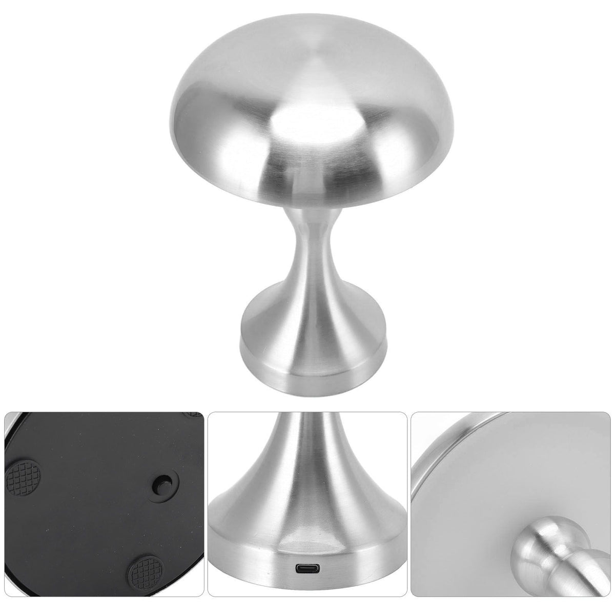 Table Lamp Rechargeable Mushroom Shape 3 Speed Color Temperature Touch Stepless Dimming Night Light for Home Silver