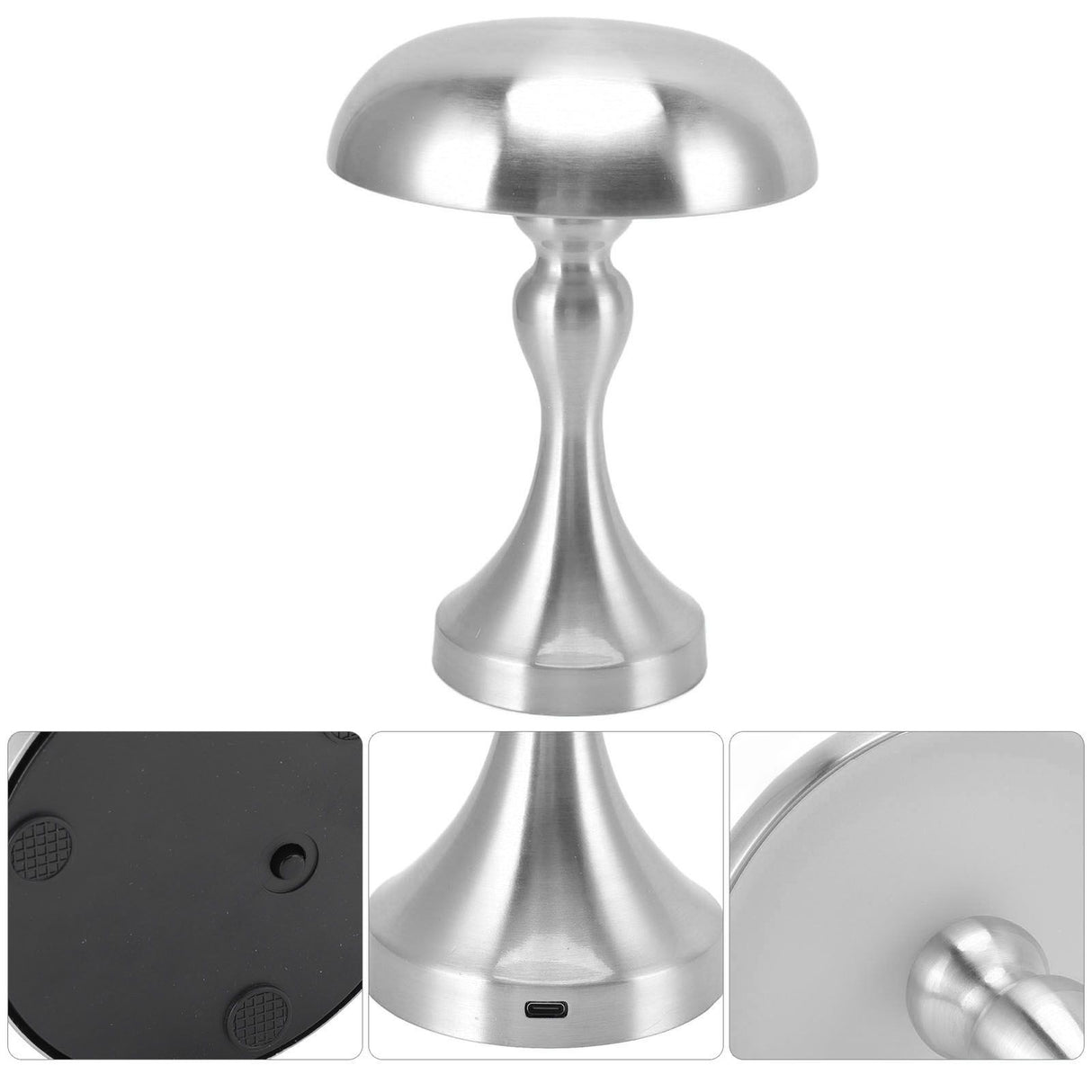Table Lamp Rechargeable Mushroom Shape 3 Speed Color Temperature Touch Stepless Dimming Night Light for Home Silver