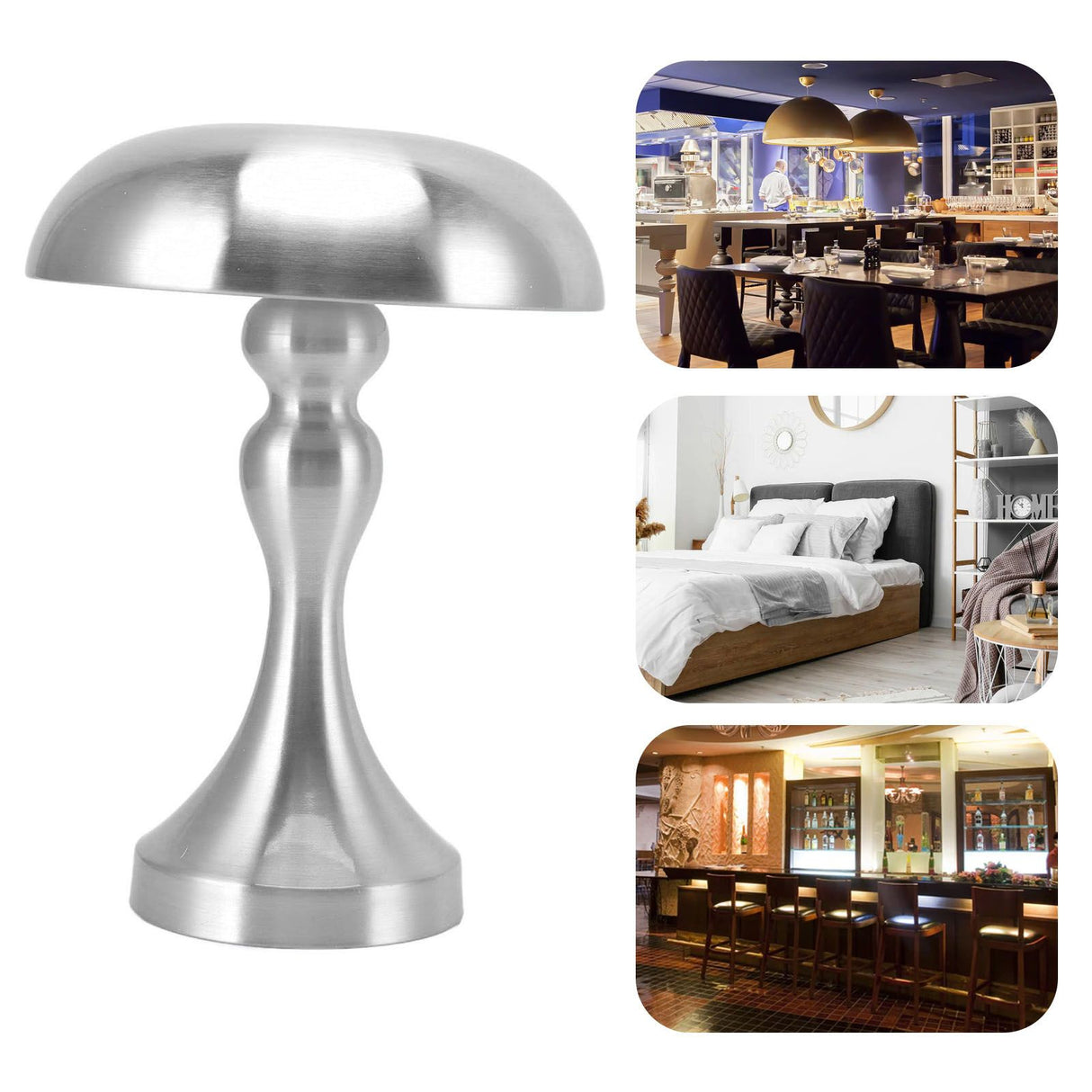 Table Lamp Rechargeable Mushroom Shape 3 Speed Color Temperature Touch Stepless Dimming Night Light for Home Silver
