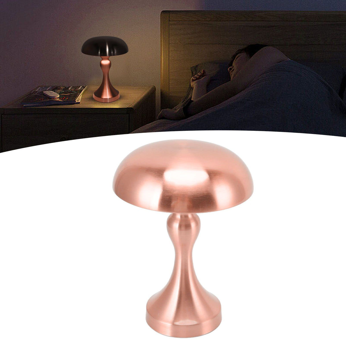 Table Lamp Rechargeable Mushroom Shape 3 Speed Color Temperature Touch Stepless Dimming Night Light for Home Copper