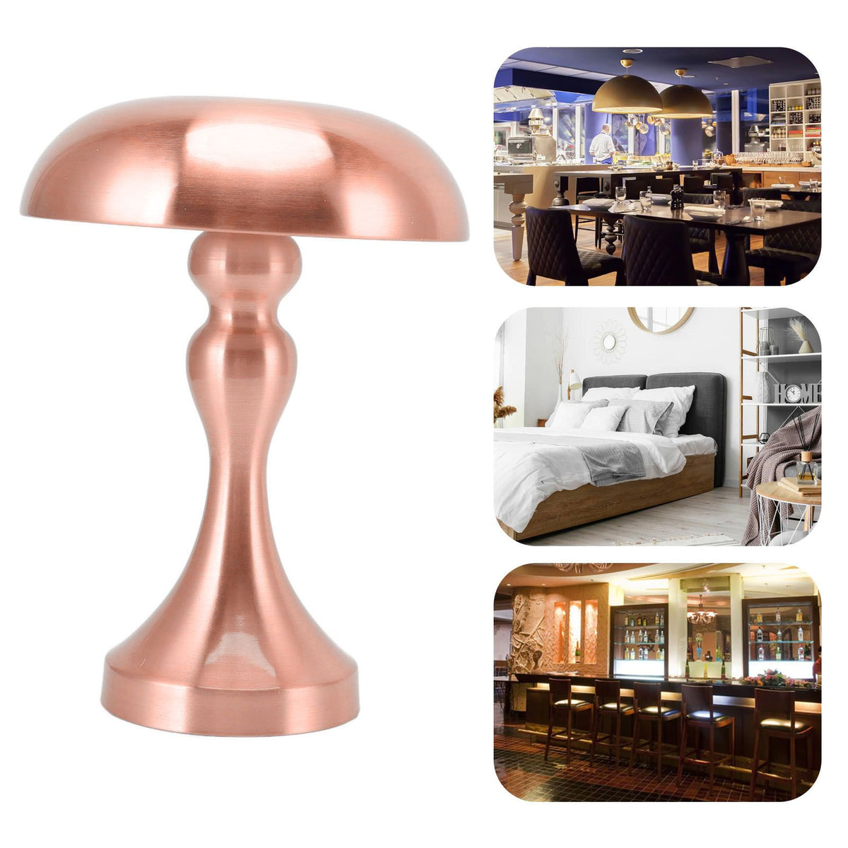 Table Lamp Rechargeable Mushroom Shape 3 Speed Color Temperature Touch Stepless Dimming Night Light for Home Copper
