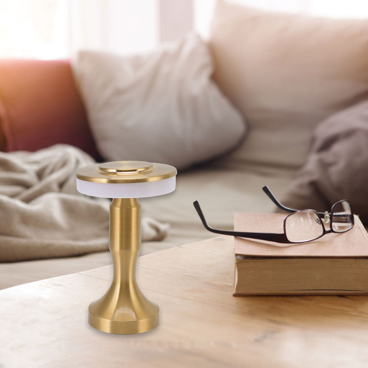 Portable LED Table Lamp Touch Sensor 3 Color Temperatures Rechargeable Battery Powered Bedside Night Lamp for Dining Room Gold