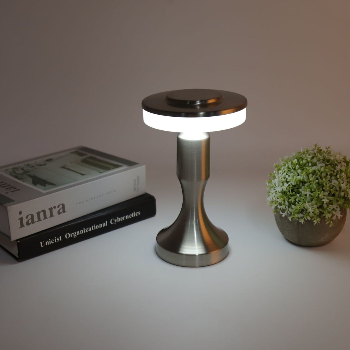 Portable LED Table Lamp Touch Sensor 3 Color Temperatures Rechargeable Battery Powered Bedside Night Lamp for Dining Room Silver