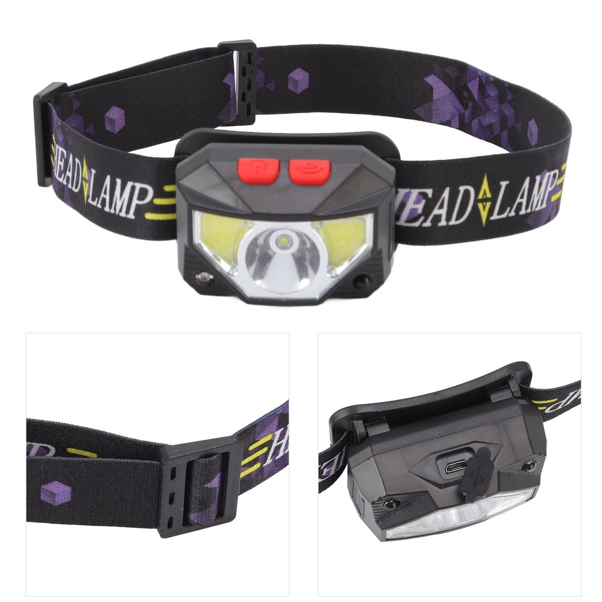 LED Outdoor Headlamp ABS Mini Multifunction USB Charging COB Sensor Head Flashlight