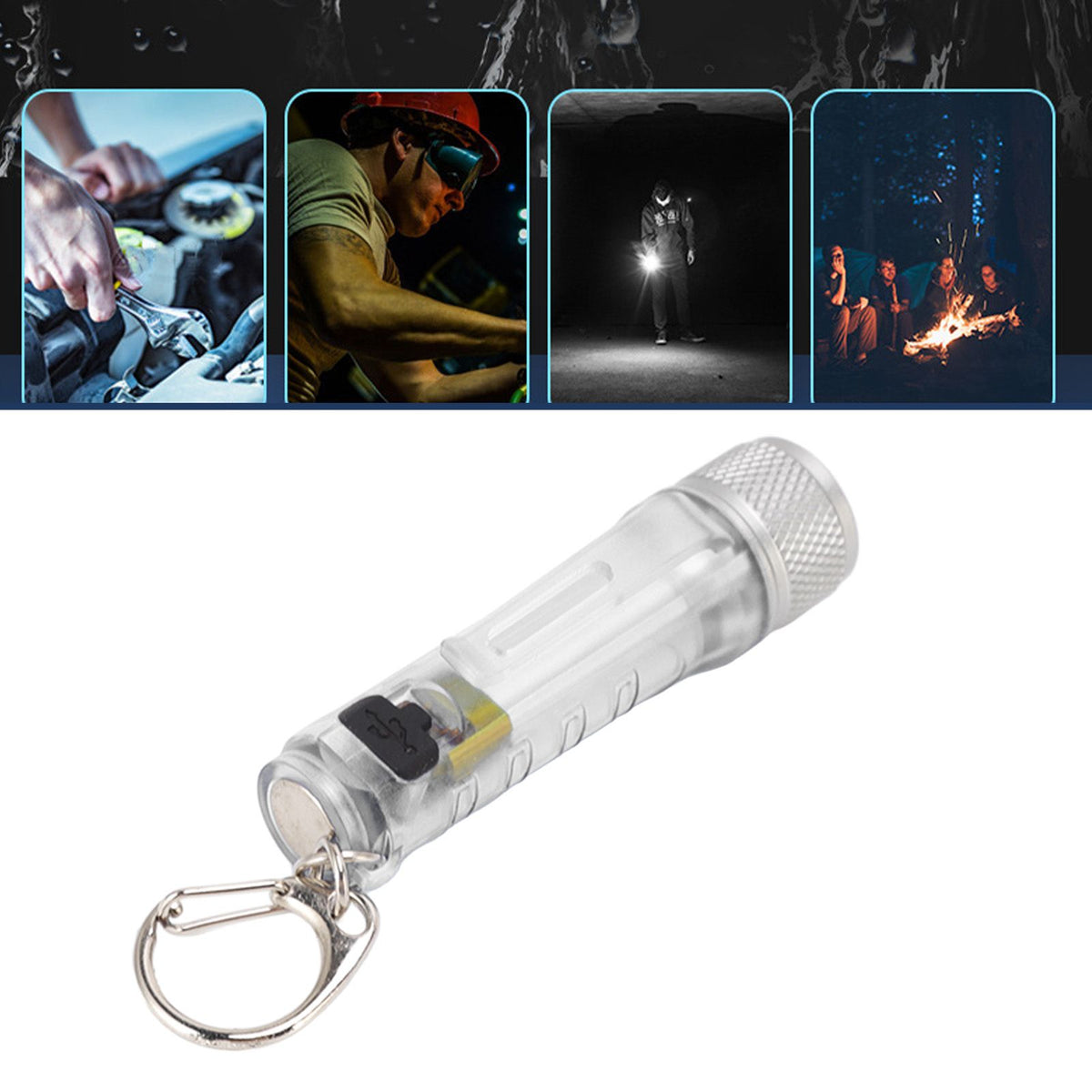 Keychain Flashlight Long Range Super Bright LED Flashlight USB Rechargeable Mini Flashlight for Outdoor M300 Non Fluorescent Transparent