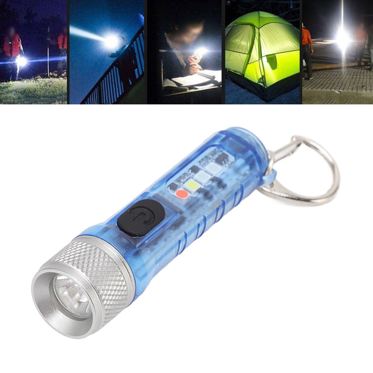 Keychain Flashlight Long Range Super Bright LED Flashlight USB Rechargeable Mini Flashlight for Outdoor M300 Non Fluorescent Blue