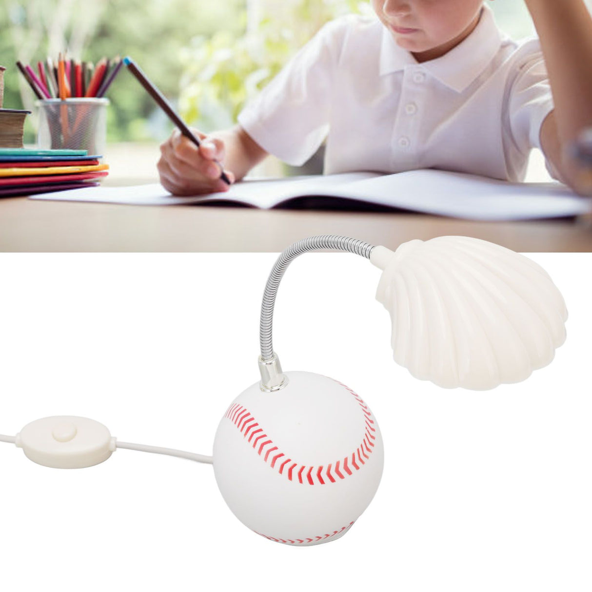 LED Table Lamp Baseball Base Seashell Shape Light Head Soft Light Portable USB Mini Desk Lamp for Home School Office