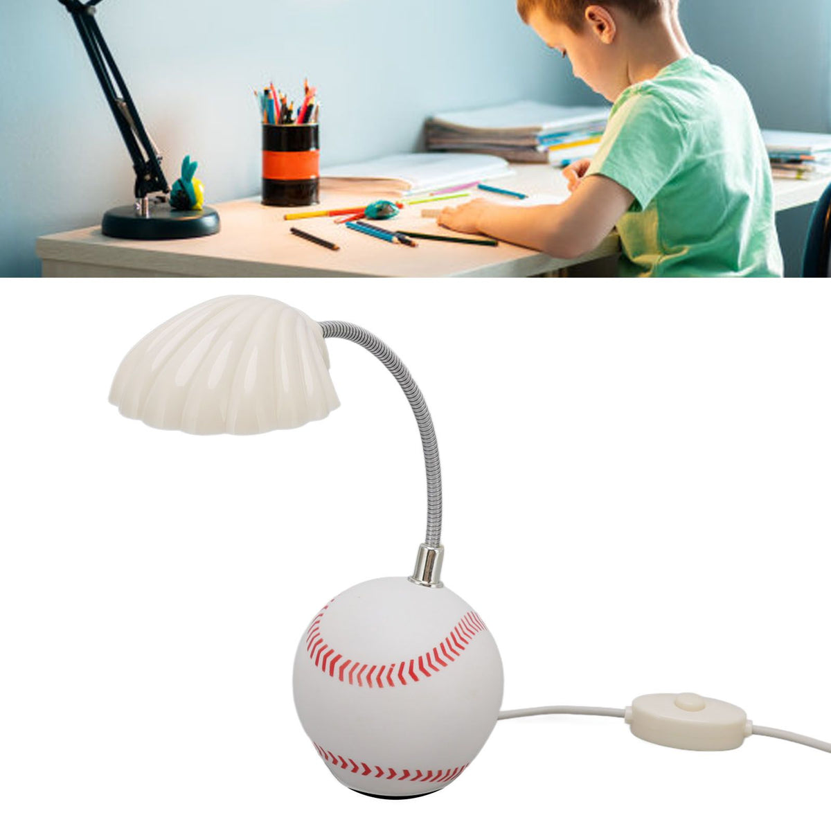 LED Table Lamp Baseball Base Seashell Shape Light Head Soft Light Portable USB Mini Desk Lamp for Home School Office