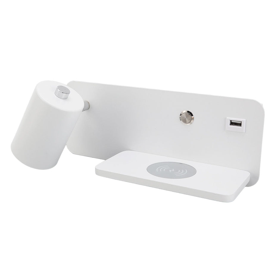 LED Wall Light USB Interface Wireless Charging LED Wall Lamp for Living Room Bedroom 85‑265V White Left