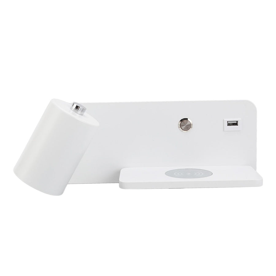 LED Wall Light USB Interface Wireless Charging LED Wall Lamp for Living Room Bedroom 85‑265V White Left