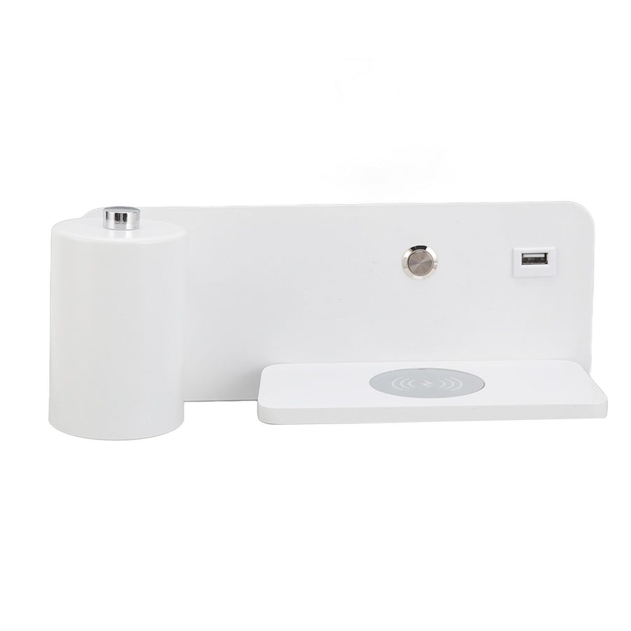LED Wall Light USB Interface Wireless Charging LED Wall Lamp for Living Room Bedroom 85‑265V White Left