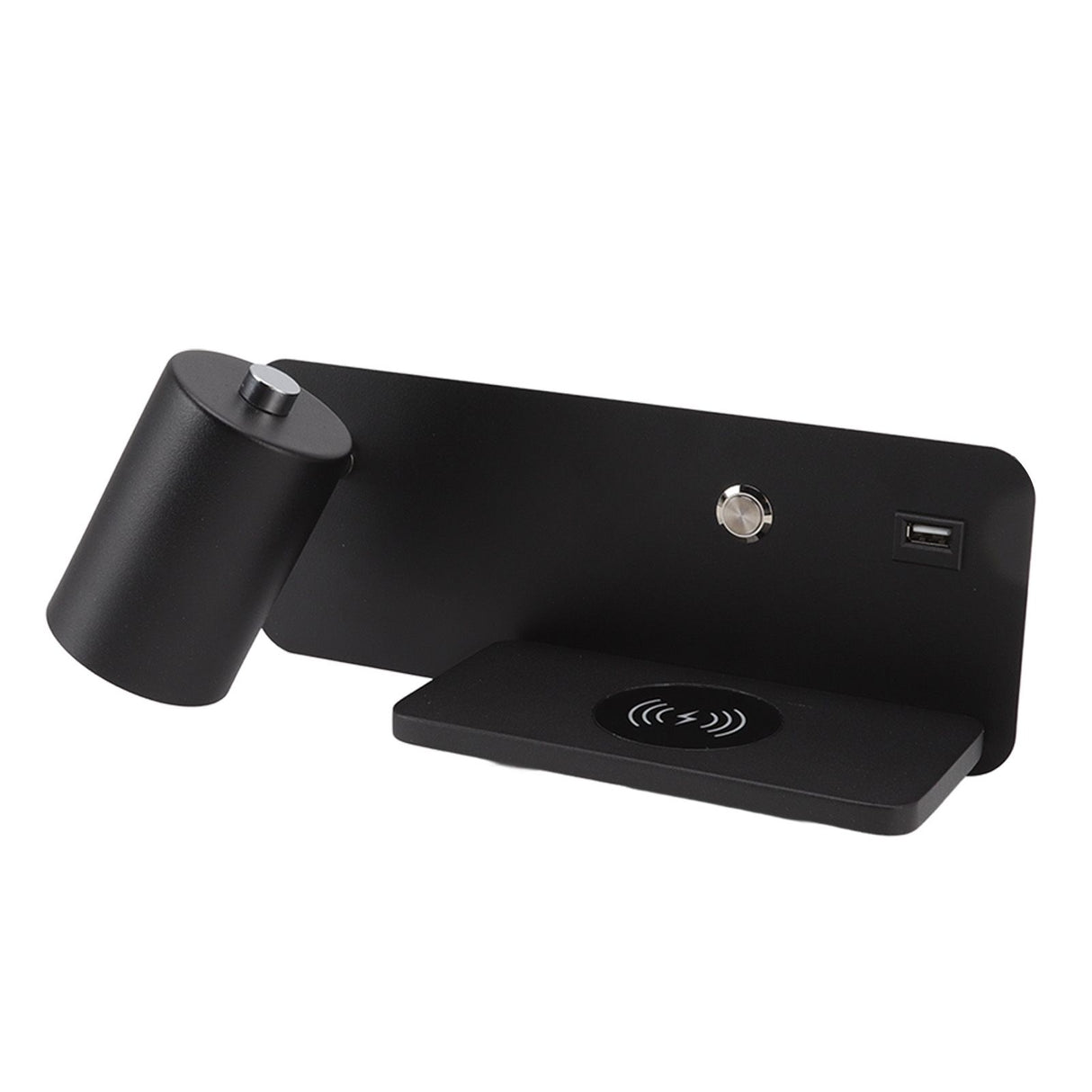 LED Wall Light USB Interface Wireless Charging LED Wall Lamp for Living Room Bedroom 85‑265V Black Left