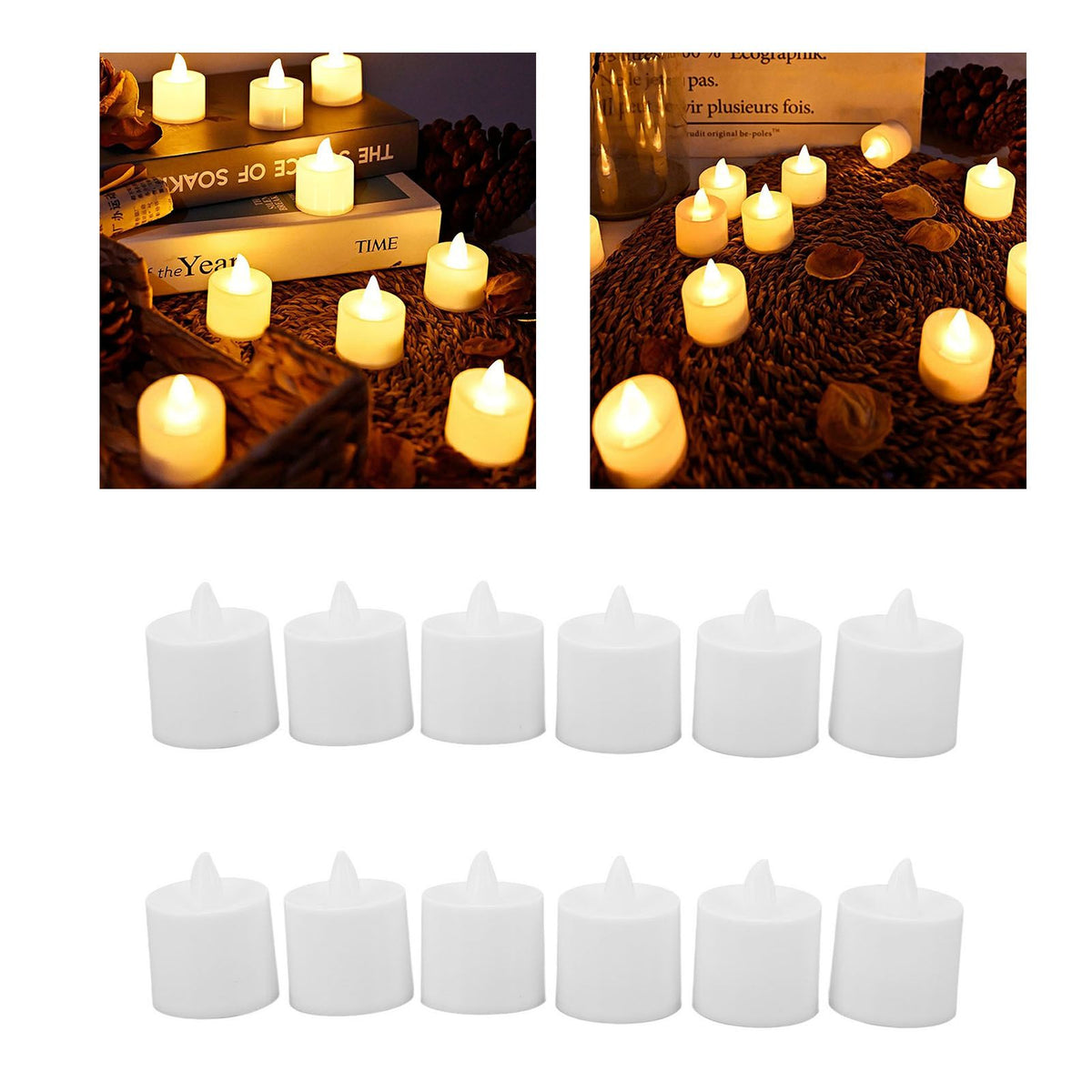 12Pcs LED Candle Light Cylindrical Shape Electronic Flameless LED Candle Lamp for Holiday Wedding Party