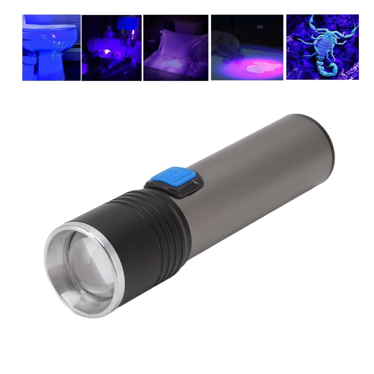365nm UV Flashlight USB Rechargeable LED Mini Portable Handheld Torch Detector for Pet Urine Counterfeit Money Jade