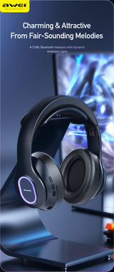 AWEI A100BL Foldable Bluetooth Over‑Ear Headphones, HiFi Stereo，black - Side View