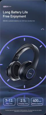 AWEI A100BL Foldable Bluetooth Over‑Ear Headphones, HiFi Stereo，black - Low Angle