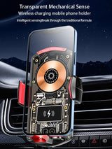 A6 Magnetic Dual Mode Wireless Car Charger Mount for iPhone Samsung Android Phones，black - Side View