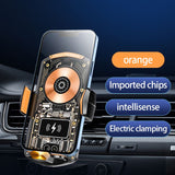 A6 Magnetic Dual Mode Wireless Car Charger Mount for iPhone Samsung Android Phones，orange - Front View