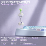 Solakaka A75 3-Mode RGB Mechanical Keyboard, Blue‑Purple - 45-Degree Angle