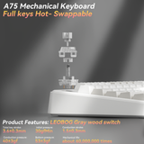 Solakaka A75 3-Mode RGB Mechanical Keyboard,White-Gray - Close-Up Angle