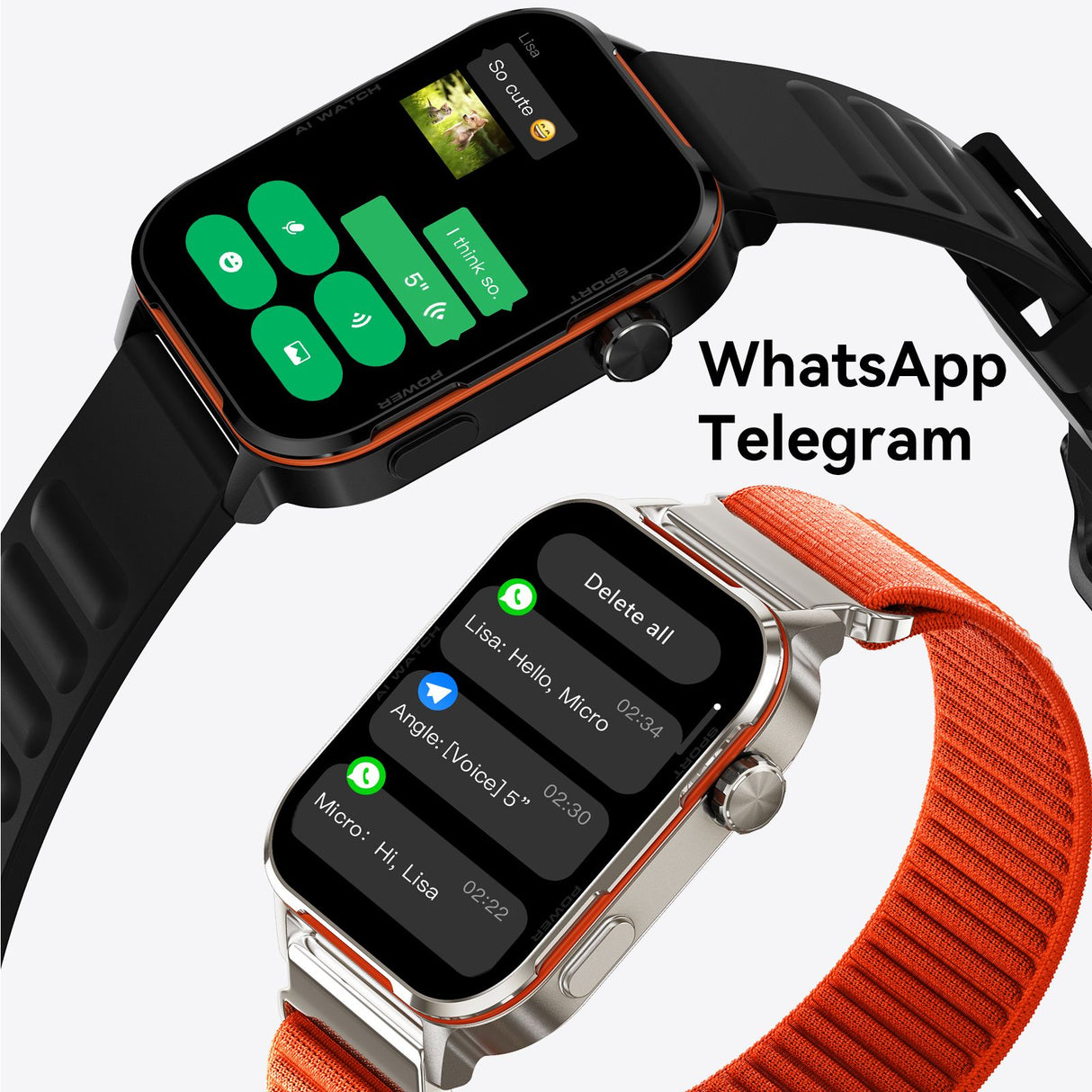 AI-WATCH2 Full Touch Screen Smart Fitness Watch for Men Women，black