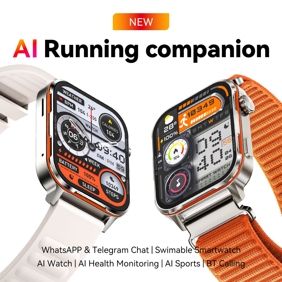 AI-WATCH2 Full Touch Screen Smart Fitness Watch for Men Women，Gray