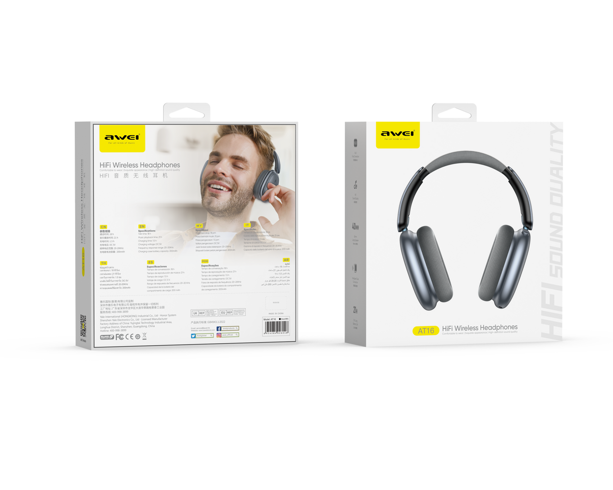 AWEI AT16 Foldable Over‑Ear Wireless Headphones，black