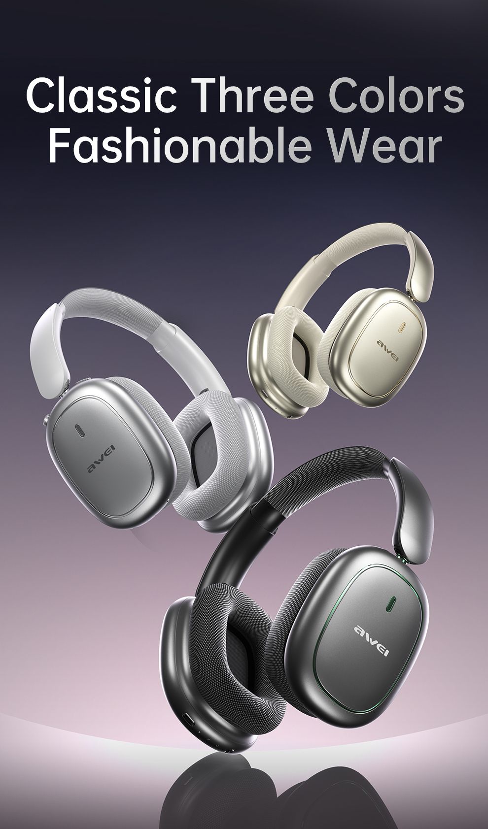 AWEI AT16 Foldable Over‑Ear Wireless Headphones，black