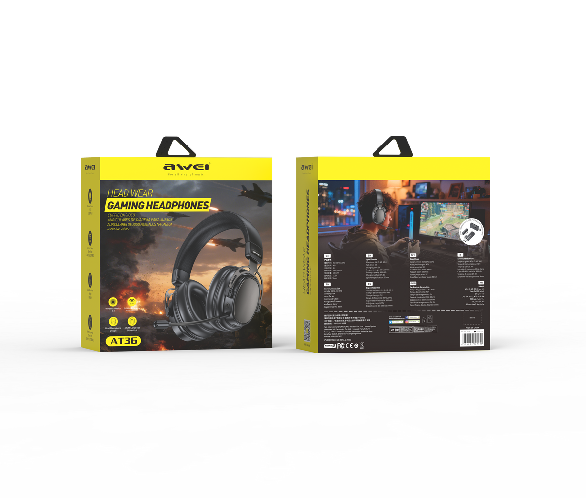 AWEI AT36 Tri‑Mode Wireless Gaming Headset, Low‑Latency 2.4G Bluetooth，black