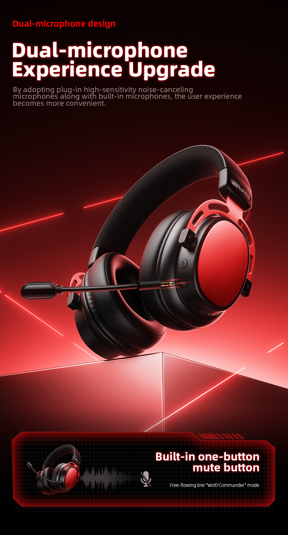 AWEI AT36 Tri‑Mode Wireless Gaming Headset, Low‑Latency 2.4G Bluetooth，black