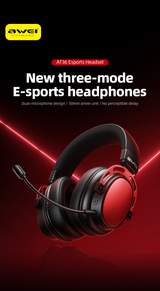 AWEI AT36 Tri‑Mode Wireless Gaming Headset, Low‑Latency 2.4G Bluetooth，red - Side View