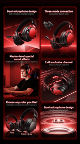 AWEI AT36 Tri‑Mode Wireless Gaming Headset, Low‑Latency 2.4G Bluetooth，red - Top-Down View