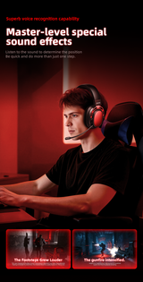 AWEI AT36 Tri‑Mode Wireless Gaming Headset, Low‑Latency 2.4G Bluetooth，red - Rear View