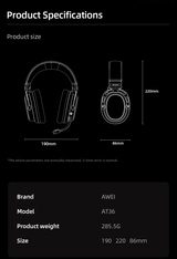 AWEI AT36 Tri‑Mode Wireless Gaming Headset, Low‑Latency 2.4G Bluetooth，red - Extra Image