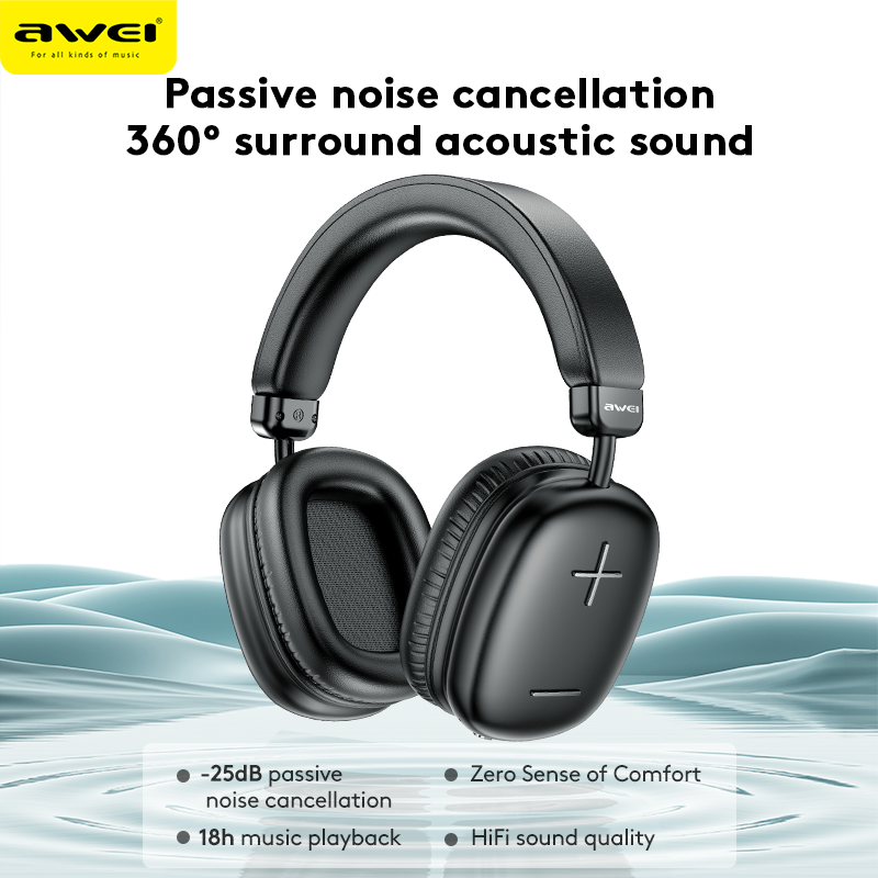 AWEI AT6 Wireless Bluetooth Over‑Ear Headphones, 40mm Driver Stereo Headset, beige