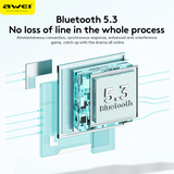 AWEI AT6 Wireless Bluetooth Over‑Ear Headphones, 40mm Driver Stereo Headset, beige - 45-Degree Angle