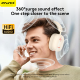 AWEI AT6 Wireless Bluetooth Over‑Ear Headphones, 40mm Driver Stereo Headset, beige - Low Angle