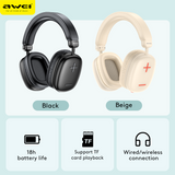 AWEI AT6 Wireless Bluetooth Over‑Ear Headphones, 40mm Driver Stereo Headset, beige