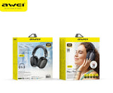 AWEI AT6 Wireless Bluetooth Over‑Ear Headphones, 40mm Driver Stereo Headset, black - Front View