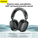 AWEI AT6 Wireless Bluetooth Over‑Ear Headphones, 40mm Driver Stereo Headset, black - Side View