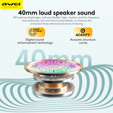 AWEI AT6 Wireless Bluetooth Over‑Ear Headphones, 40mm Driver Stereo Headset, black - Top-Down View
