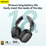 AWEI AT6 Wireless Bluetooth Over‑Ear Headphones, 40mm Driver Stereo Headset, black - Low Angle