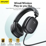 AWEI AT6 Wireless Bluetooth Over‑Ear Headphones, 40mm Driver Stereo Headset, black - Extra Image