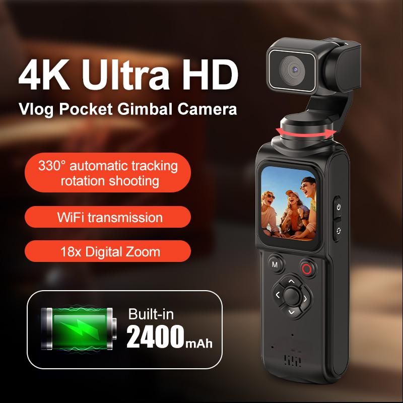 AT-M105 Pocket Gimbal Vlog Camera, 4K HD Handheld Video Camera，black，64GB