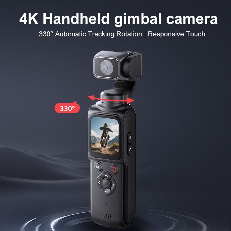 AT-M105 Pocket Gimbal Vlog Camera, 4K HD Handheld Video Camera，black，64GB